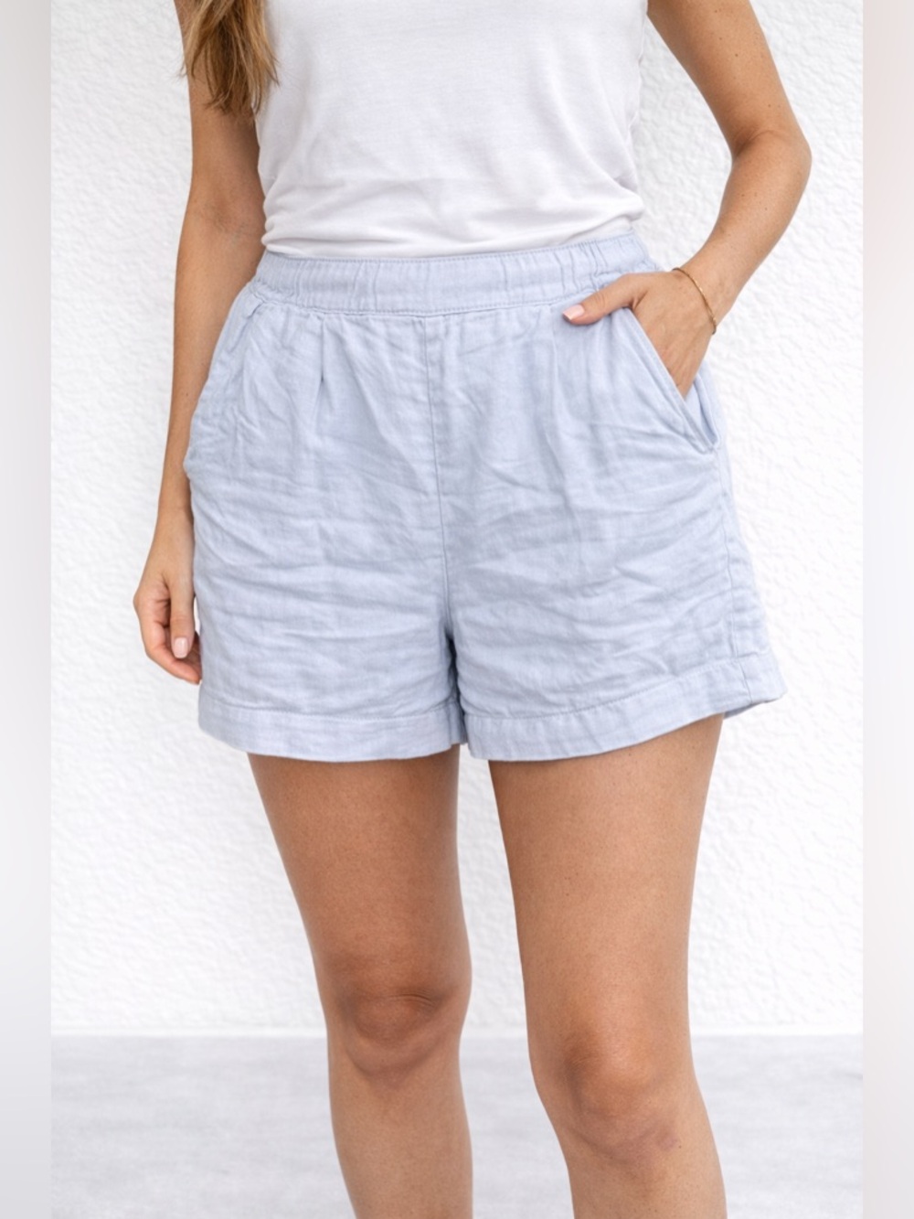 Abercrombie Fitch Womens Linen Shorts Size Large Elastic Waist Light Blue